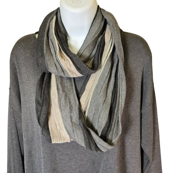 Eileen Fisher XS Gray Tunic Sweater w Matching Scarf Colorblock Sleeves Tencel - Picture 2 of 15